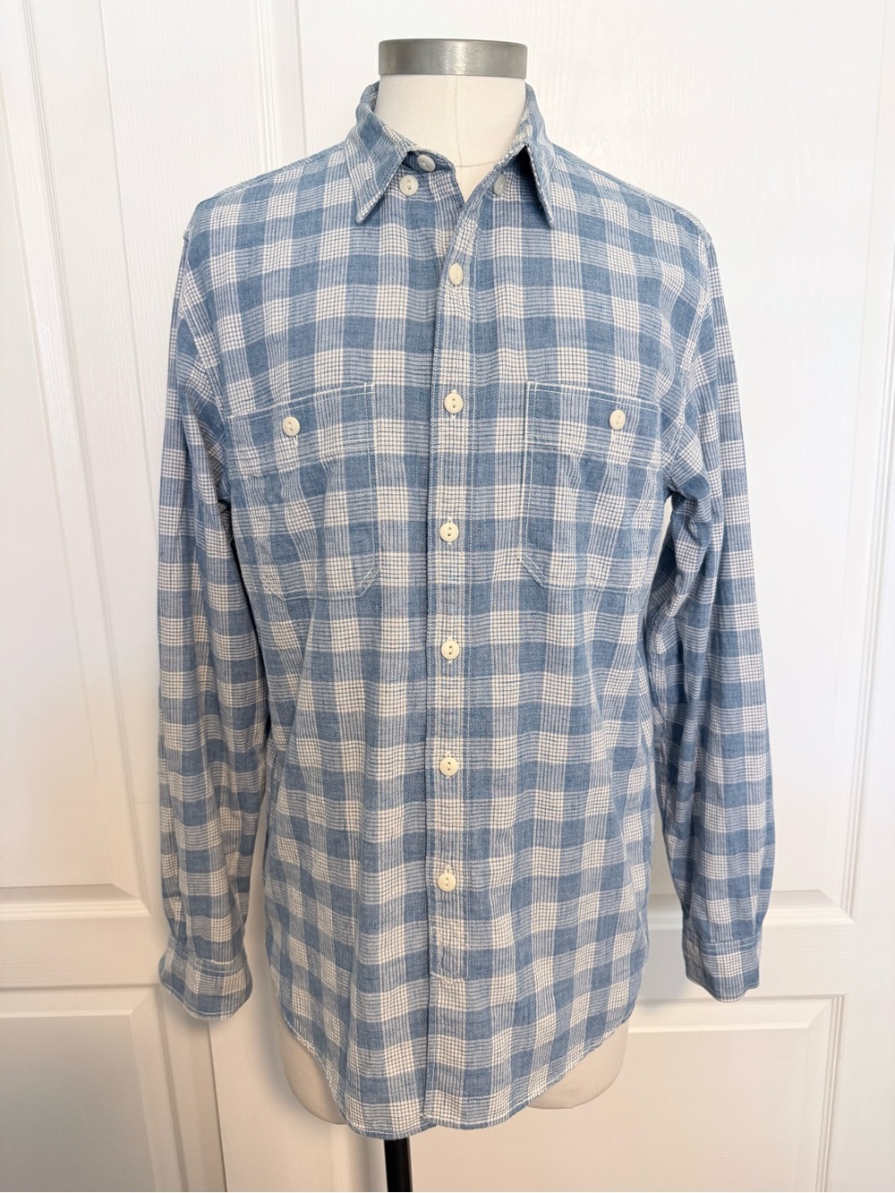 J. Crew Blue & White Checked Cotton Button-Down Shirt